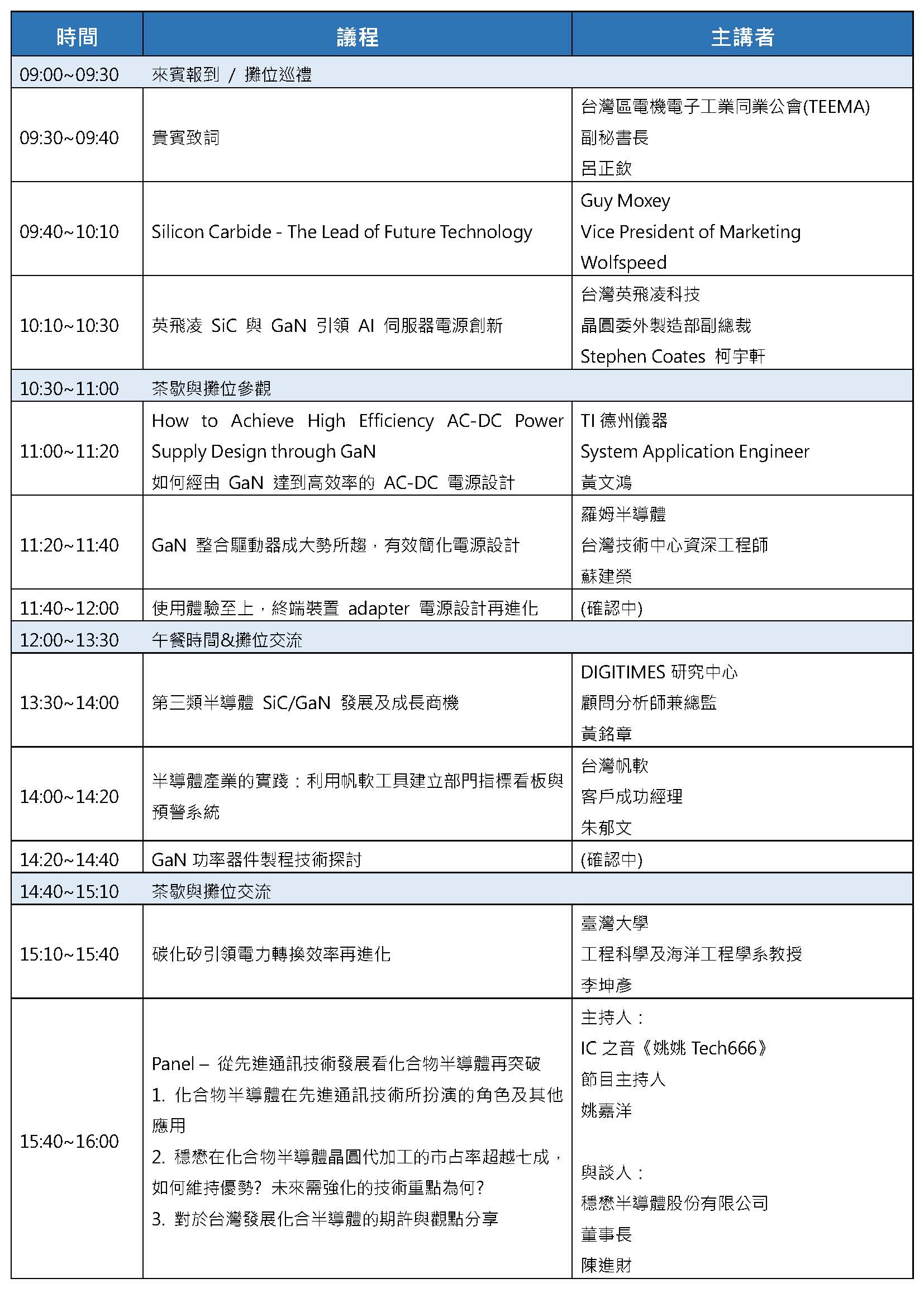 D Forum 2024 第三類半導體時間議程